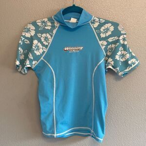 Kids Sunshirt- blue Hawaiian print- size large